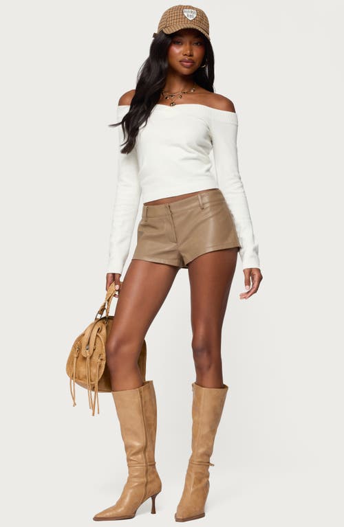 Edikted Melaney Faux Leather Micro Shorts In Neutral