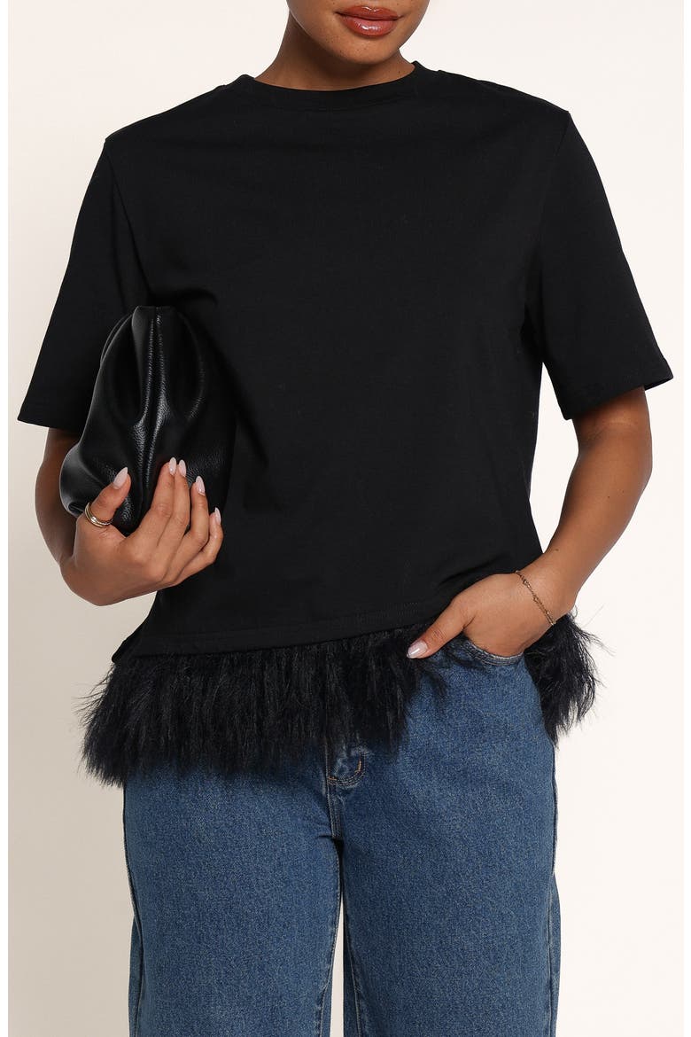 Darleah Feather Trim T-Shirt, Main, color, BLACK