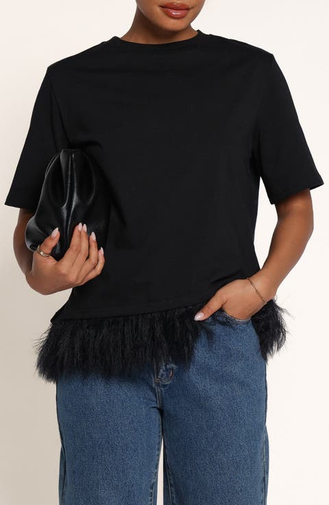 Darleah Feather Trim T-Shirt