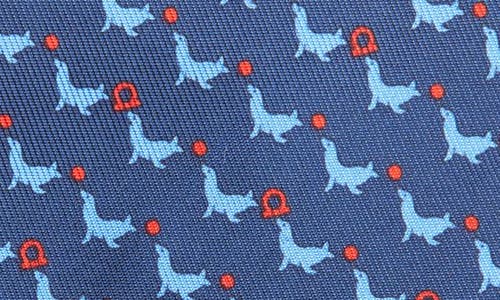 Ferragamo Seal Print Silk Tie In Blue