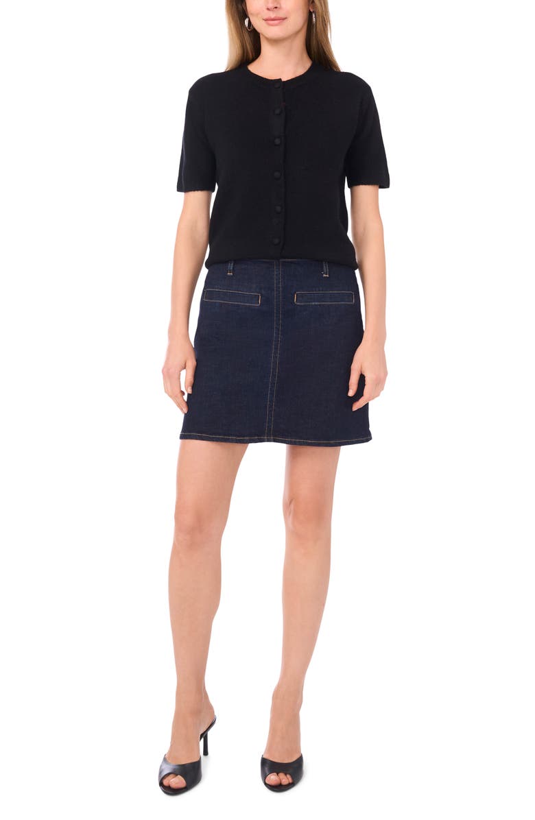 Vince Camuto Covered Button Cardigan, Alternate, color, Rich Black