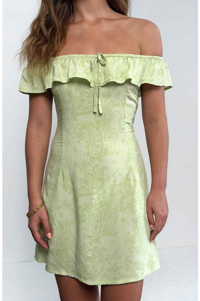 Kenja Paisley Off the Shoulder Minidress, Alternate, color, RETRO PAISLEY LIME
