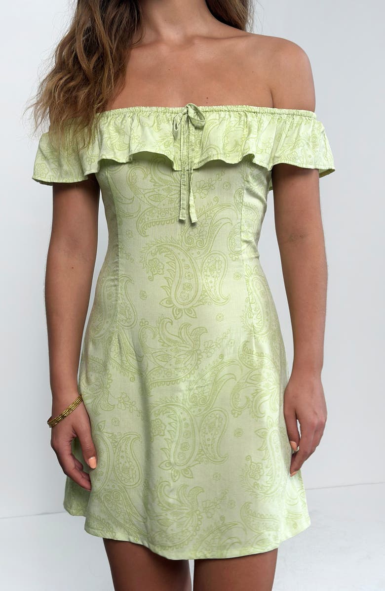 Motel Kenja Paisley Off the Shoulder Minidress, Alternate, color, Retro Paisley Lime
