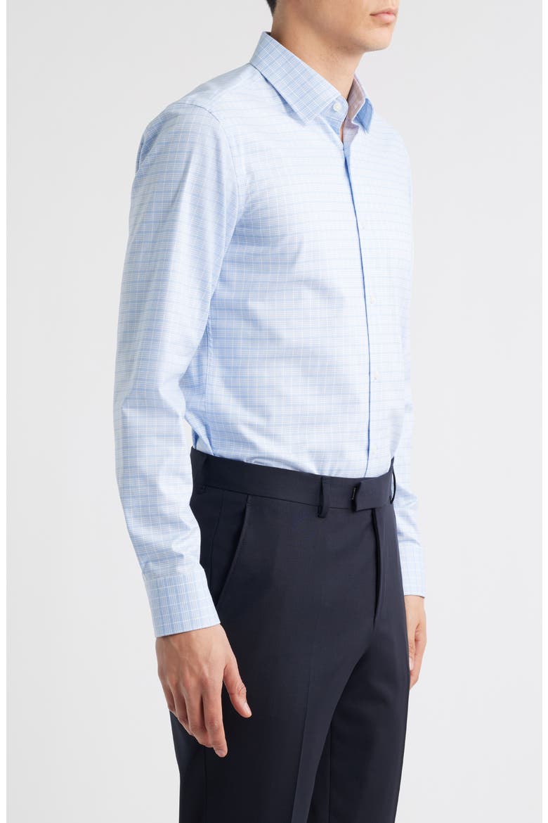 Hank Kent Slim Fit Plaid Stretch Cotton Dress Shirt, Alternate, color, OPEN BLUE