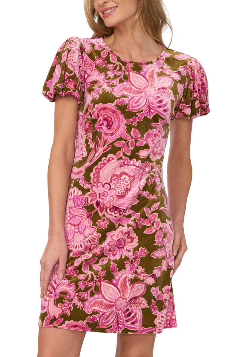 CeCe Floral Velvet Short Sleeve Minidress, Alternate, color, 