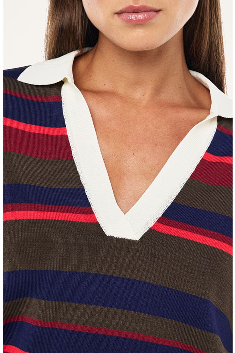 Retreat Stripe Johnny Collar Sweater, Alternate, color, STRAWBERRY STRIPE