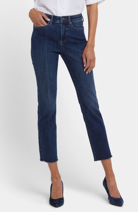 NYDJ Sheri High Rise Fray Hem Slim Ankle Jeans (Rockie) (Petite)