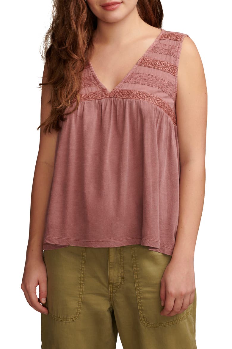 Lace Trim Tunic Tank, Main, color, ROSE BROWN