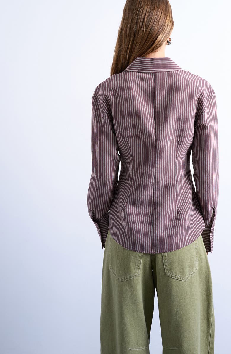 Topshop Split Front Cotton Blend Button-Up Shirt, Alternate, color, Burgundy