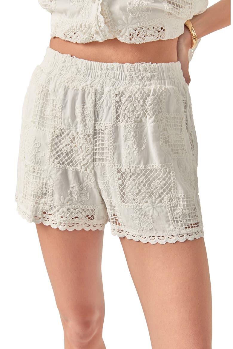 Crochet Lace Cotton Shorts, Alternate, color, WHITE