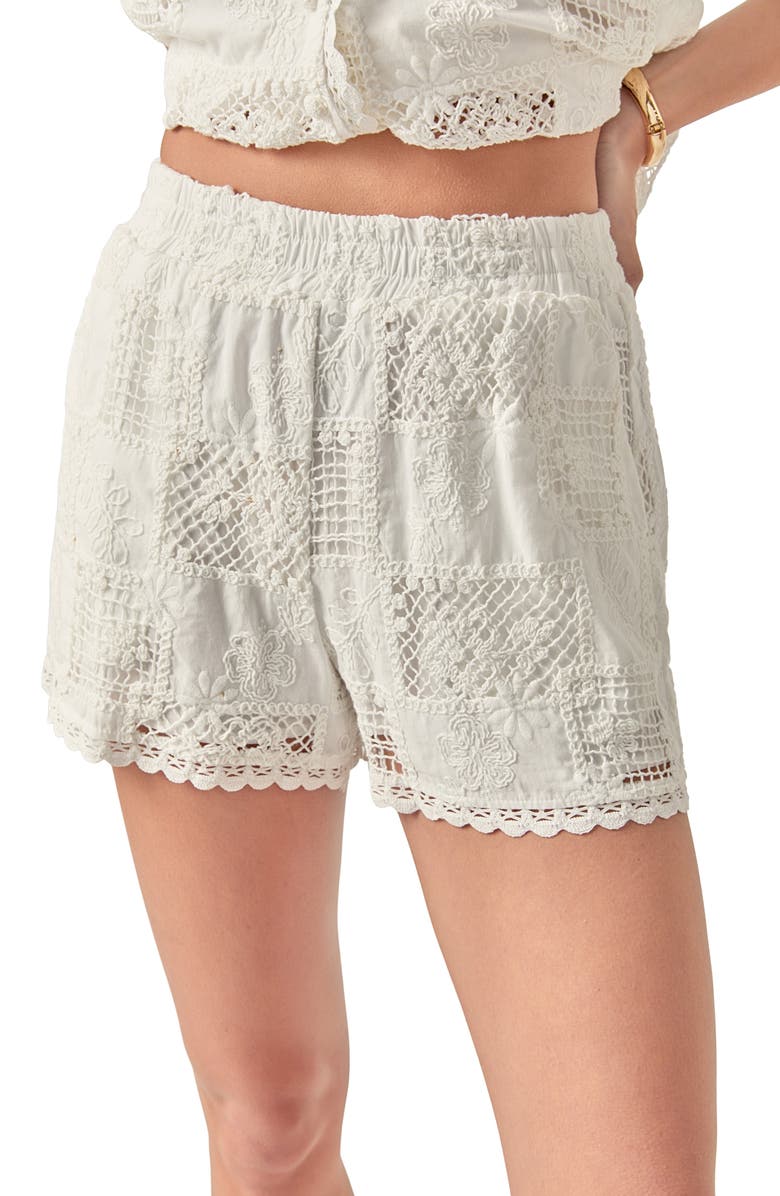 English Factory Crochet Lace Cotton Shorts, Alternate, color, White