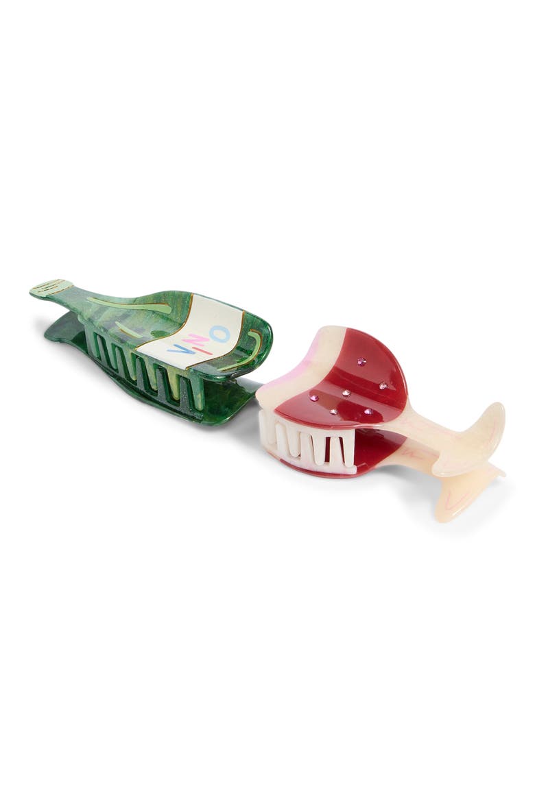 Portofino Bottle & Glass Claw Clip Set, Main, color, GREEN MULTI
