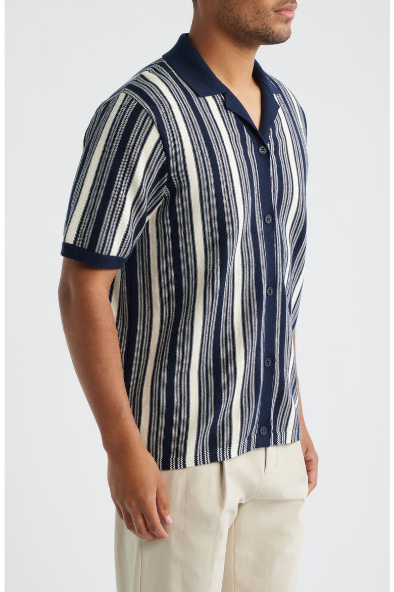 Ivy Stripe Knit Camp Shirt, Alternate, color, NAVY / ECRU