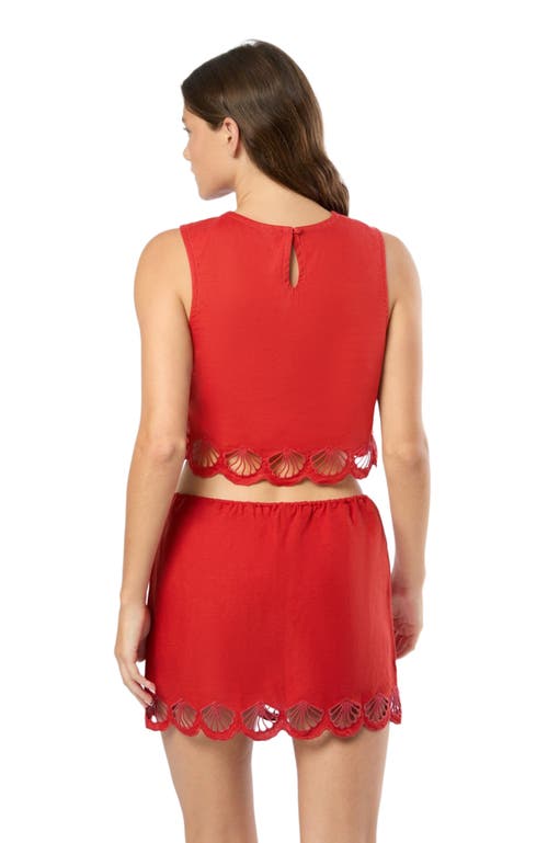 Onia Air Linen Scallop Tank Top In Dark Red