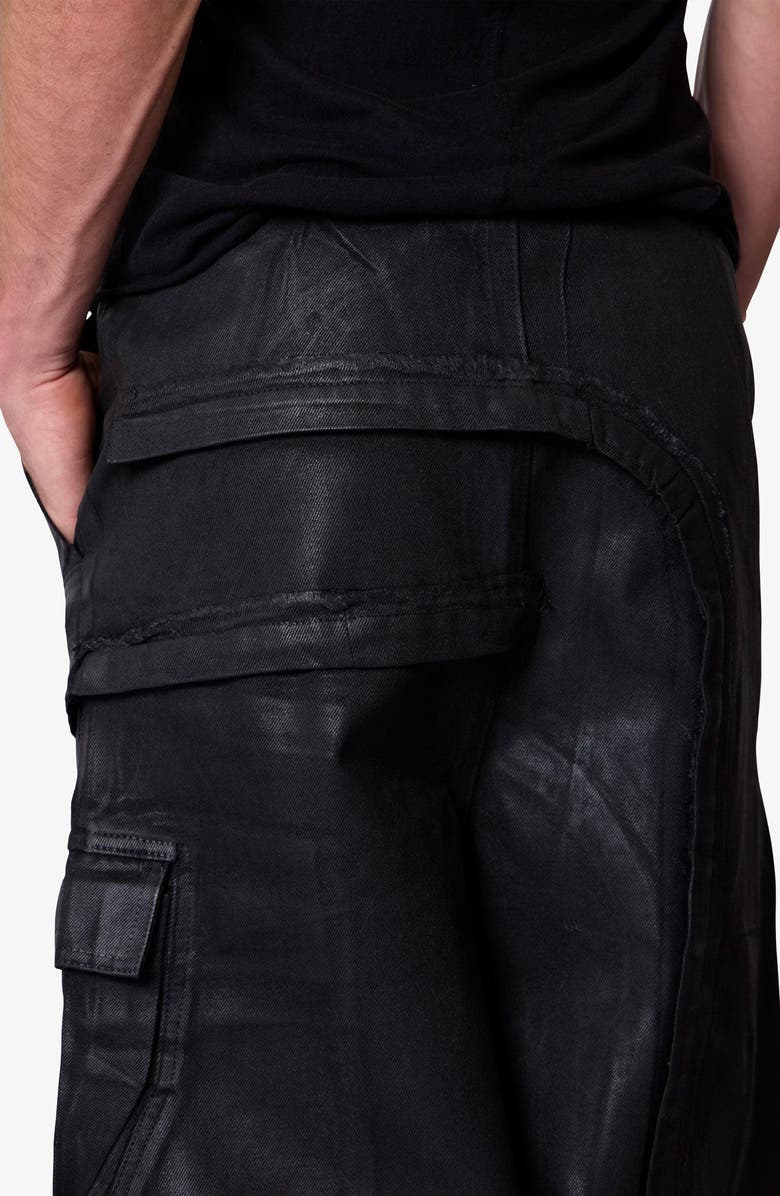 mnml Rave Waxed Oversize Cargo Pocket Pants, Alternate, color, Black