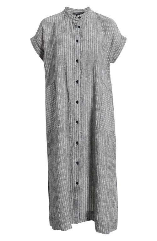 Eileen Fisher Striped Organic Linen Midi Dress In Gray
