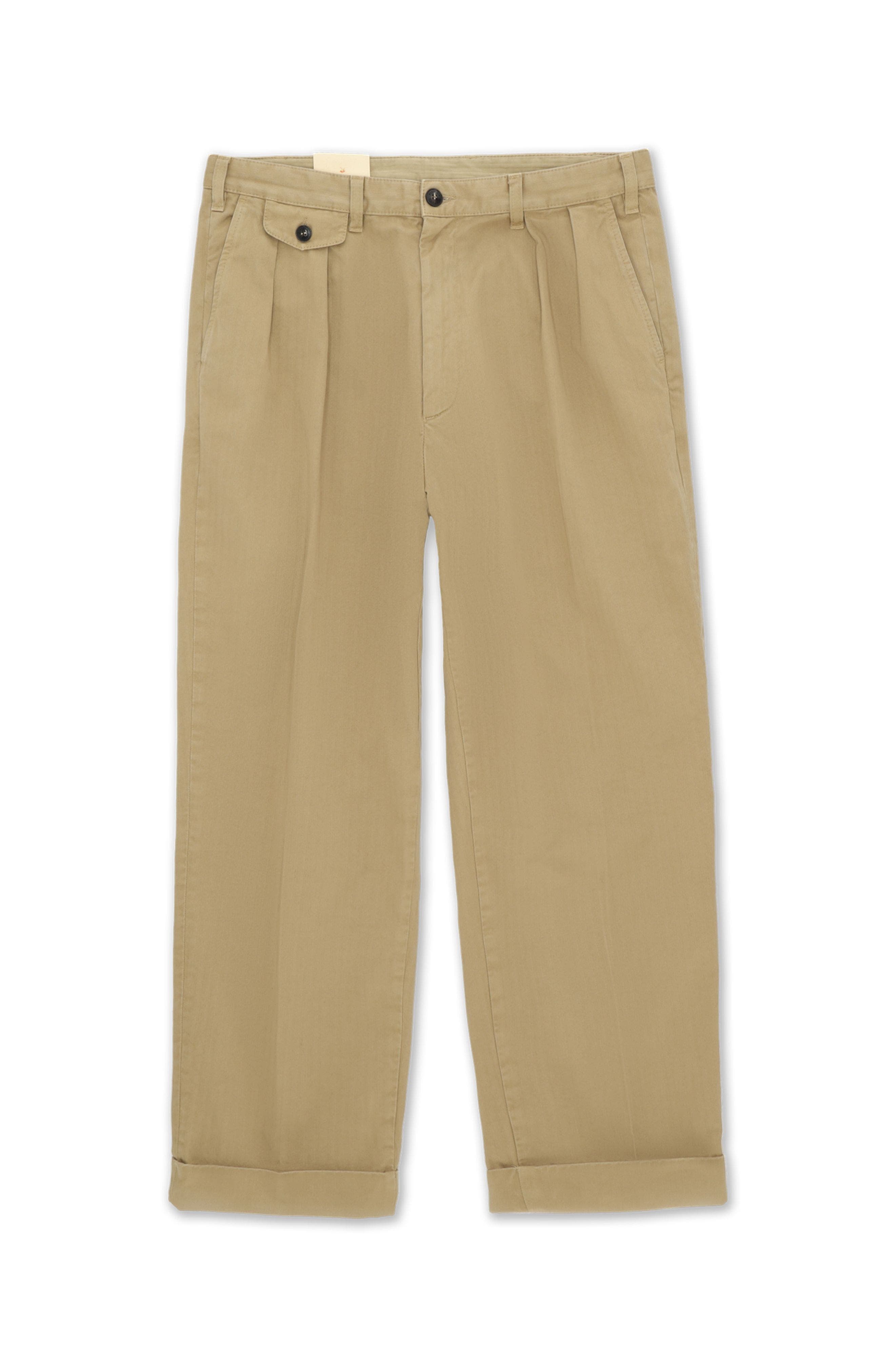 Fortela Seattle Herringbone Cotton Pleated Trousers In Brown