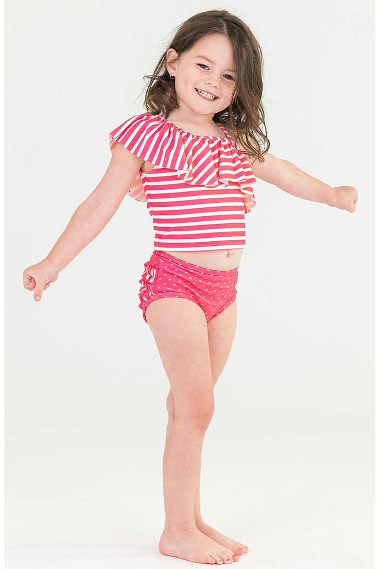Kids' Hot Pink Heart Ruffle One-Shoulder Two-Piece Swimsuit, Alternate, color, PINK