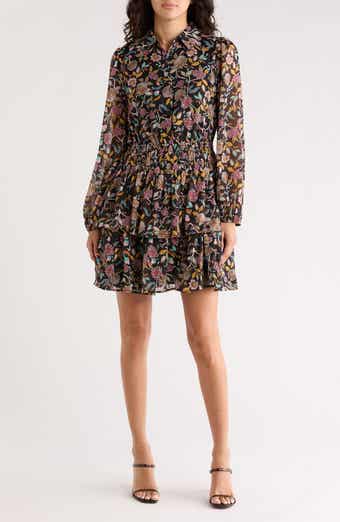 Desigual Floral Long Sleeve Smocked Waist Shirtdress