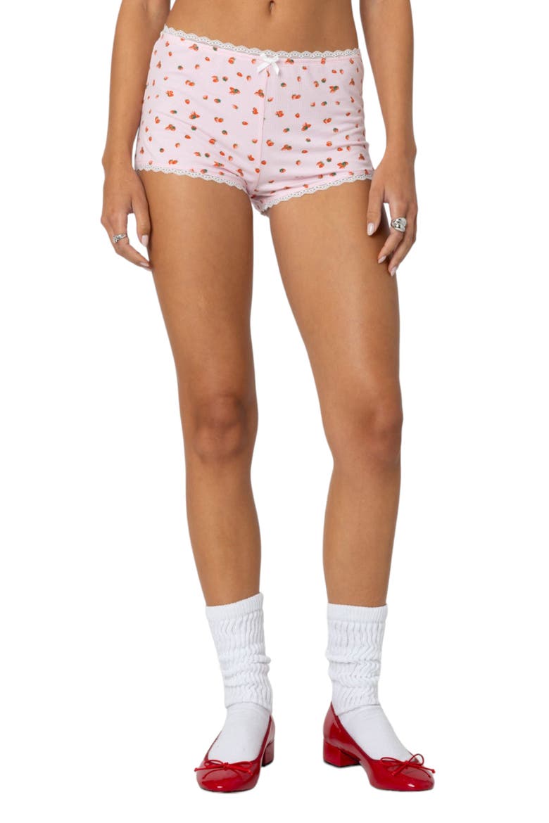 Strawberry Print Micro Shorts, Main, color, PINK