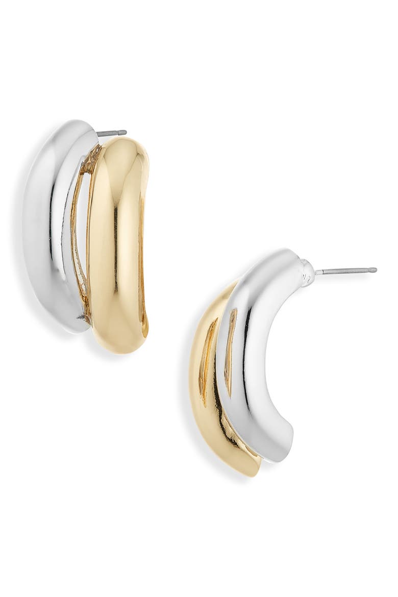 Two-Tone Line Stud Earrings, Main, color, GOLD/ SILVER