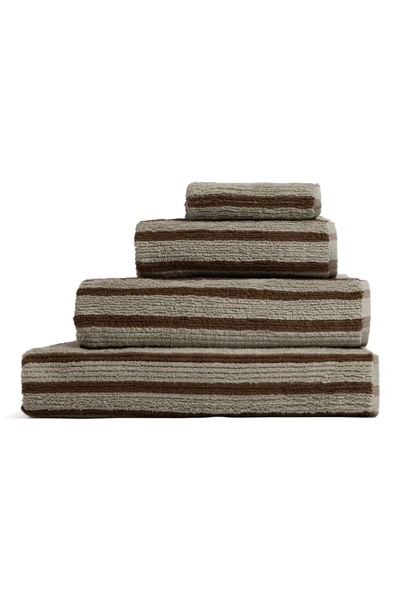 Resort Stripe Organic Cotton Towels, Alternate, color, MOSS WITH JAVA