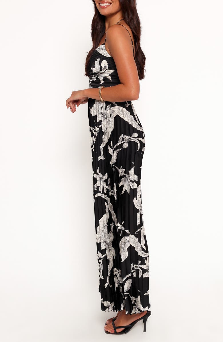 Petal & Pup Angelique Floral Pleated Wide Leg Jumpsuit, Alternate, color, Black Floral