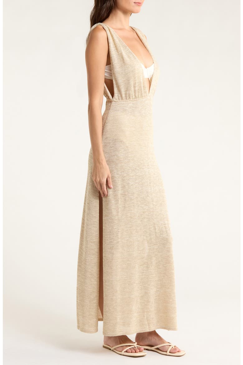Plunge Neck Maxi Cover-Up Sweater Dress, Alternate, color, BEIGE