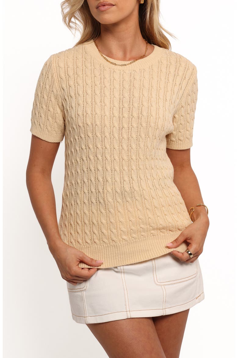 Maya Cable Knit Short Sleeve Sweater, Alternate, color, CREAM