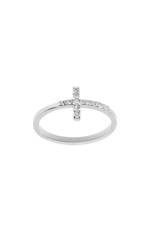 Cubic Zirconia Side Cross Ring