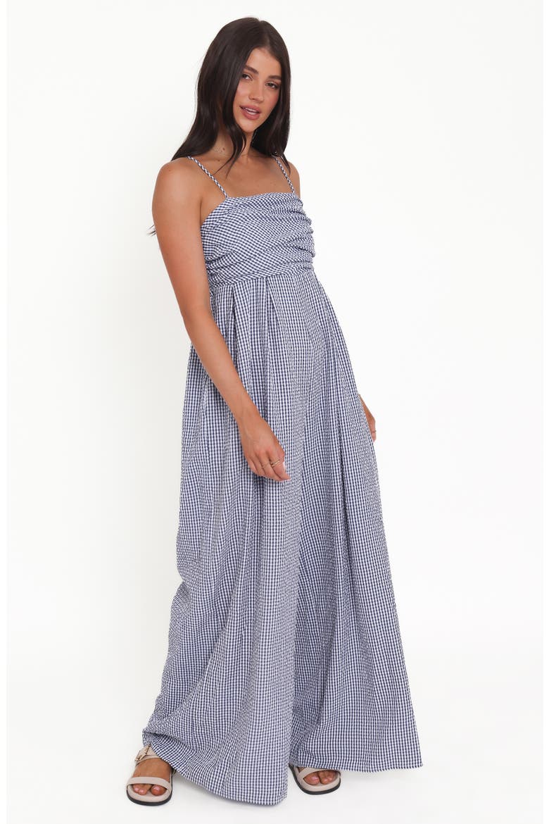 Priscilla Gingham Flowy Wide Leg Cotton Jumpsuit, Alternate, color, BLUE GINGHAM