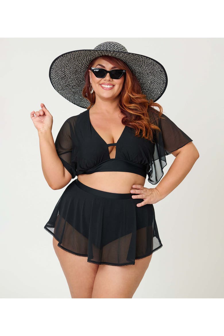 Plus Size Pin-Up Coronado Swim Skirt, Alternate, color, Black Layered