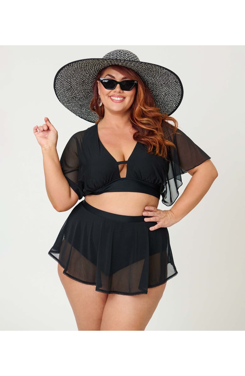 Unique Vintage Plus Size Pin-Up Coronado Swim Skirt, Alternate, color, Black Layered