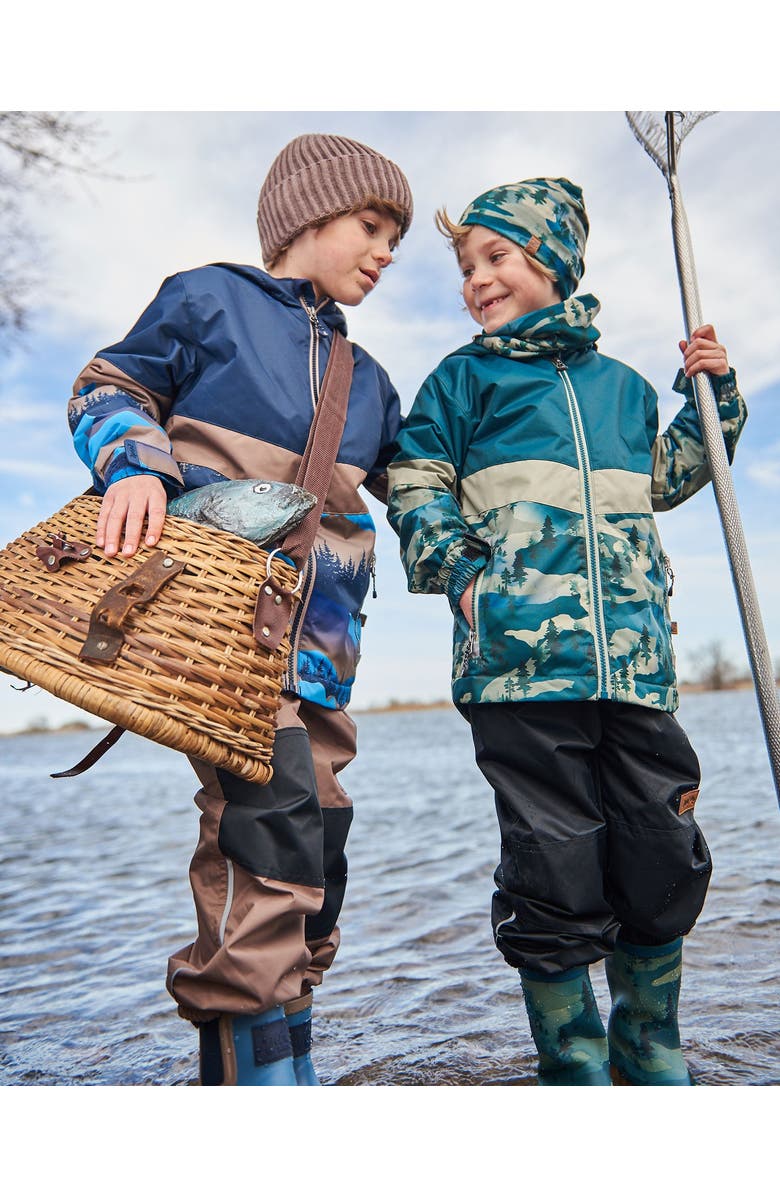 Deux par Deux Boy's Colorblock Printed Two-Piece Mid-Season Outerwear Set Forest Green With Black Pines, Alternate, color,
