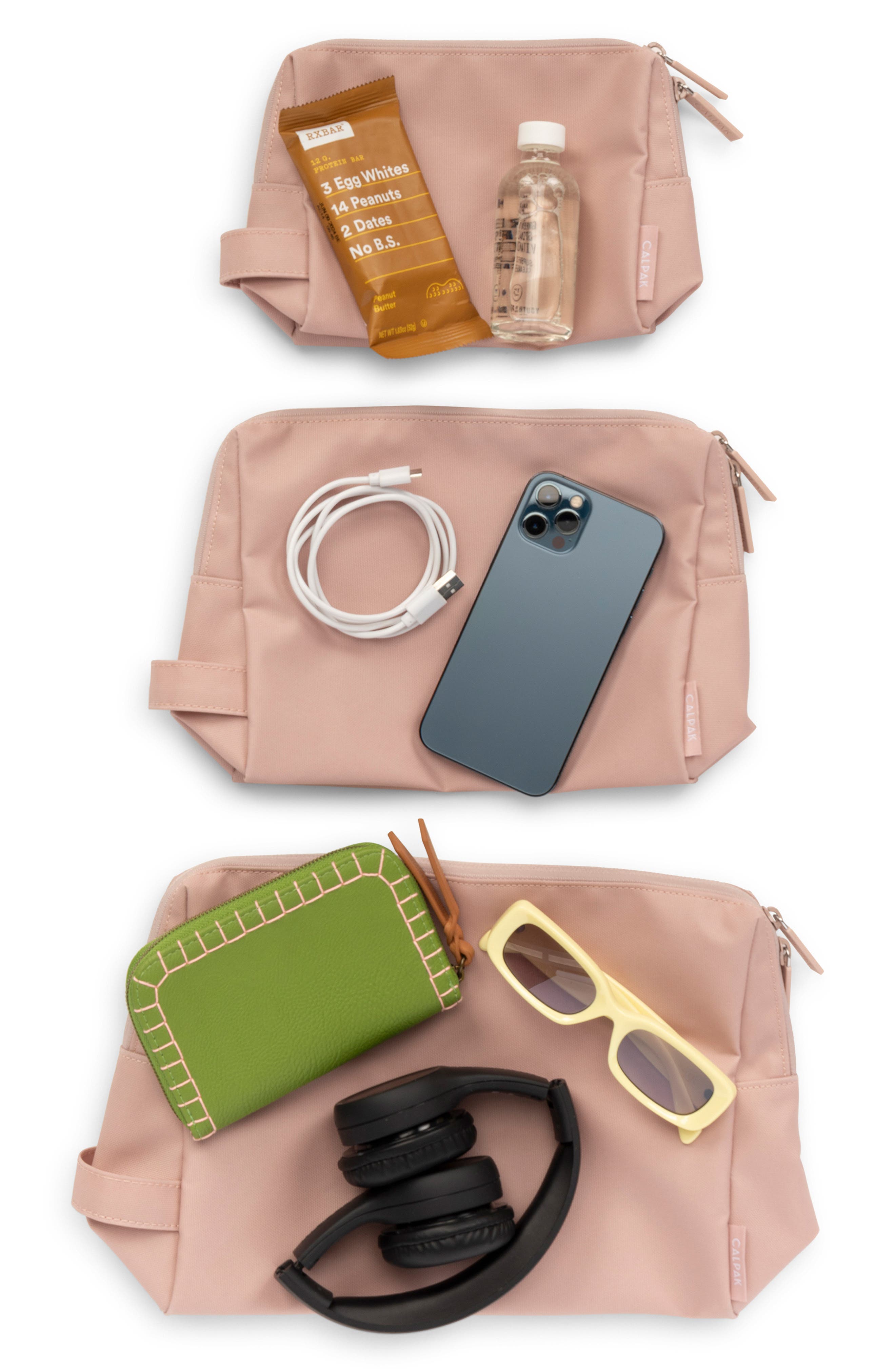 3-Piece Water Resistant Zip Pouch Set, Alternate, color, PINK SAND