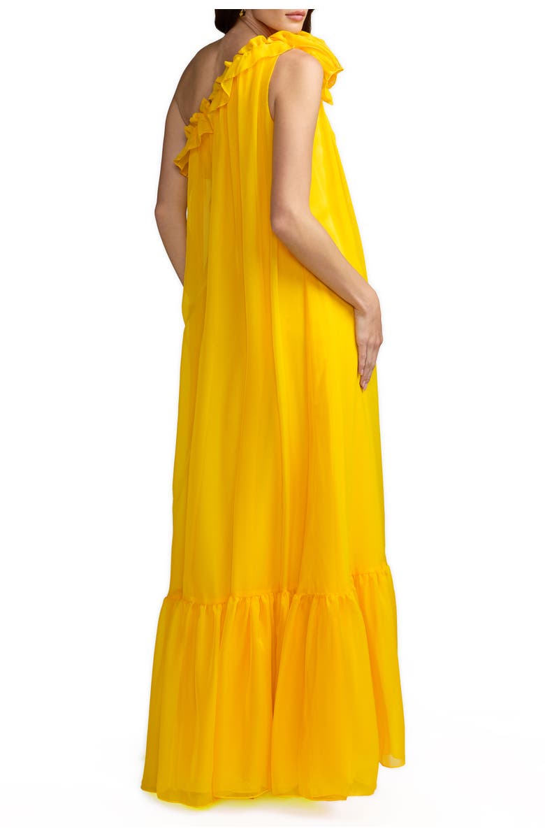 Mac Duggal One Shoulder Chiffon Maxi Gown with 3D Rosette, Alternate, color, Sunshine