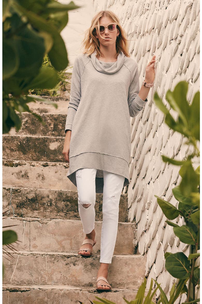 Cowl Neck Tunic Sweatshirt, Alternate, color, BLACK