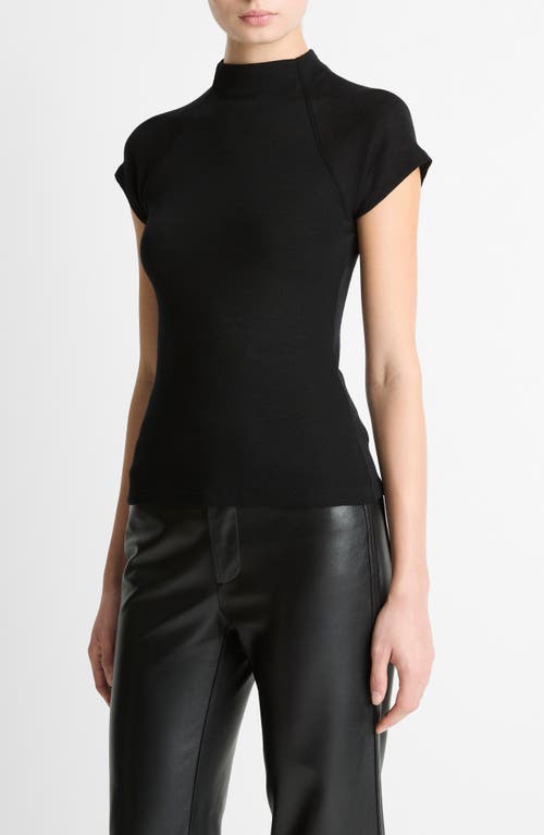 Vince Wool Raglan Cap-sleeve Mock-neck Top In Black