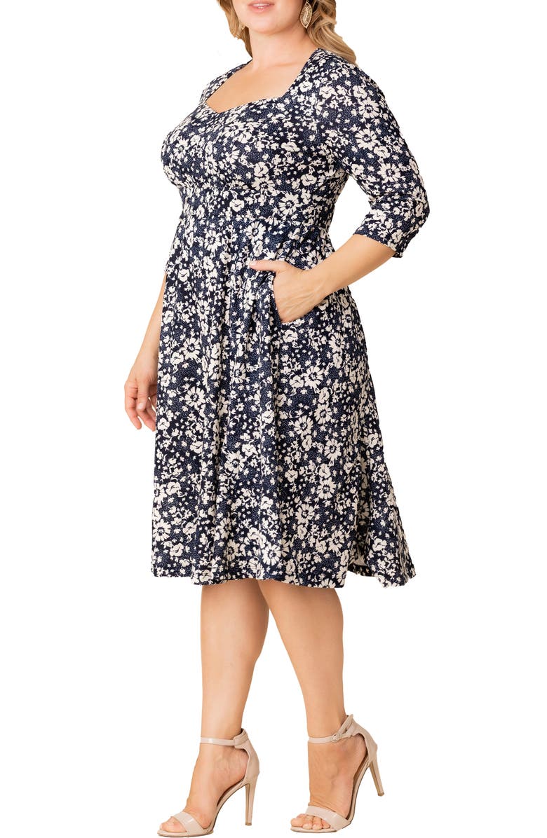 Kiyonna Royal Sweetheart Dress, Alternate, color, Aegean Blue Florals