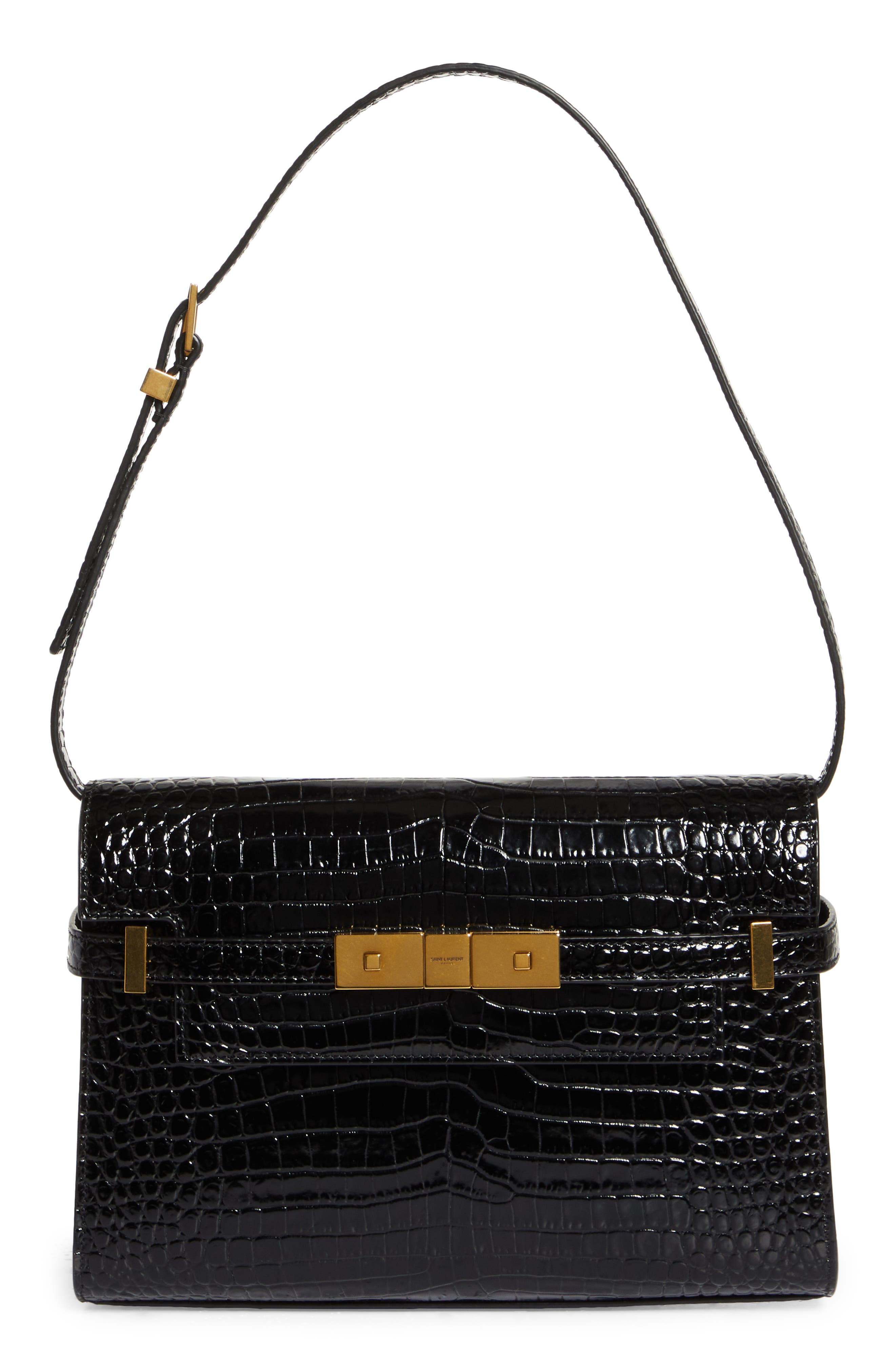 Saint Laurent Small Manhattan Croc Embossed Shoulder Bag | Nordstrom
