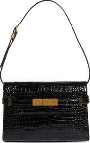 Saint Laurent Small Manhattan Croc Embossed Shoulder Bag