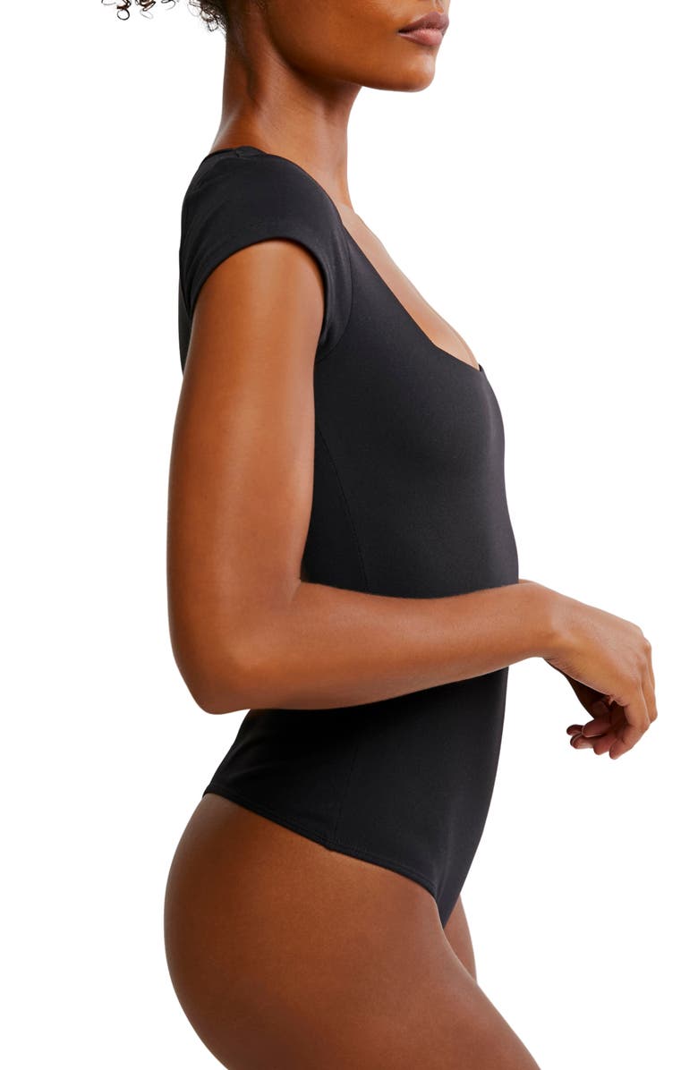 Free People Square Eyes Bodysuit, Alternate, color, Black