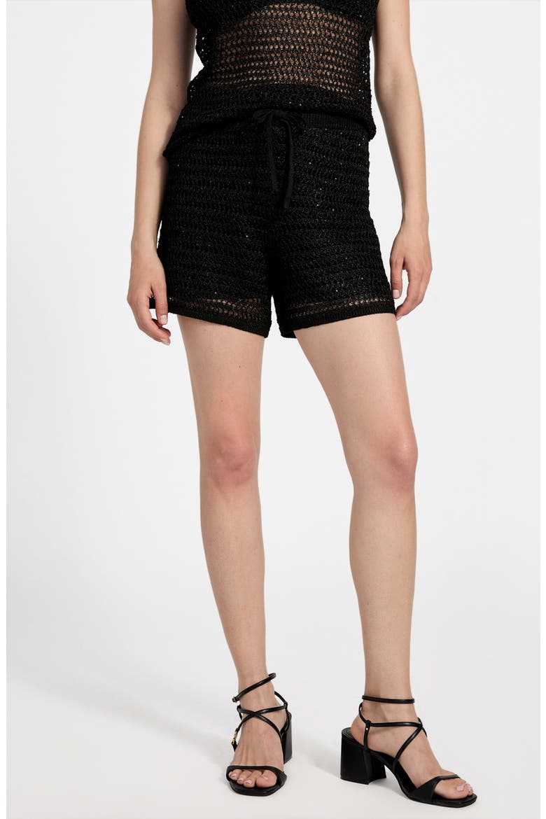 Bella Open Stitch Sweater Shorts, Main, color, JET BLACK MULTI