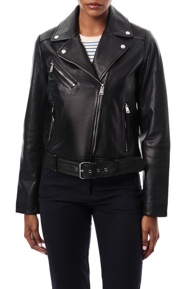 Crop Leather Moto Jacket, Main, color, BLACK