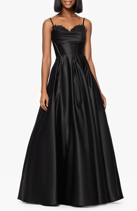 Beaded Embroidery Detail Satin Gown