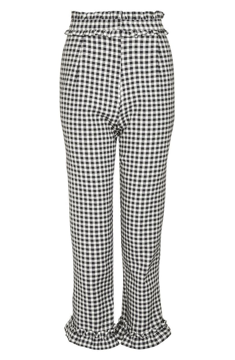 Topshop Gingham Ruffle Trousers, Alternate, color, 