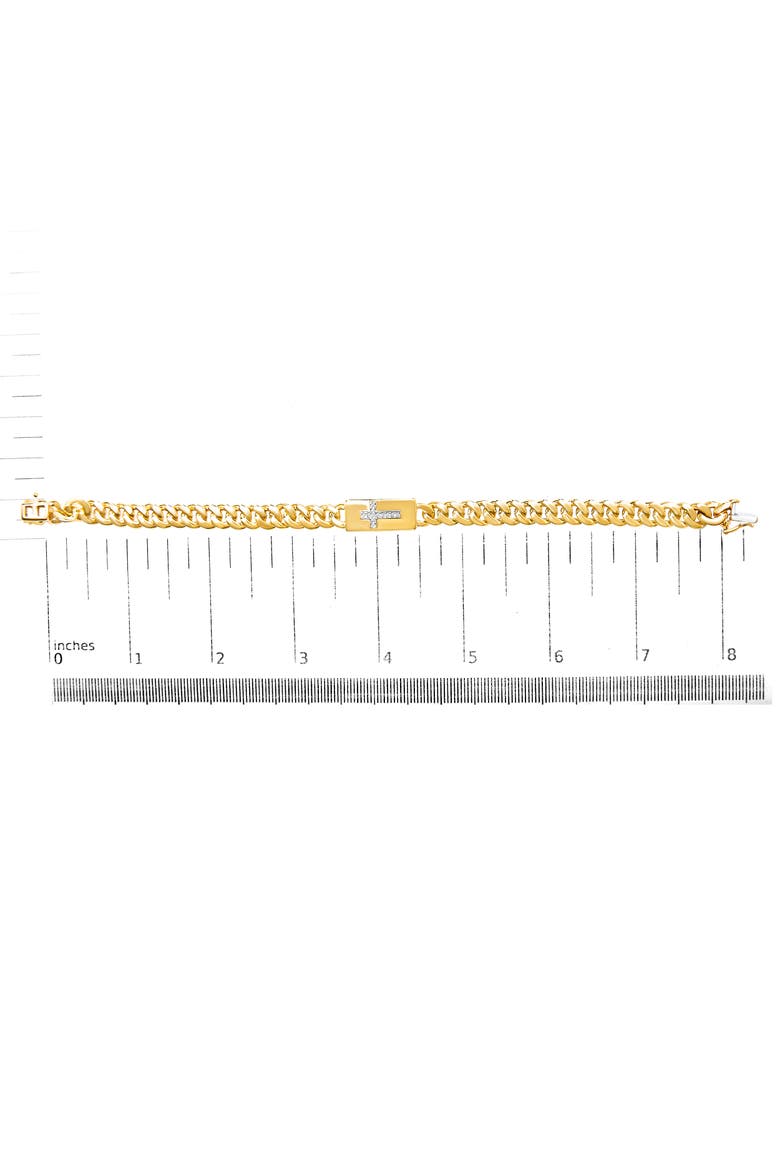14K Yellow Gold Plated Silver Diamond Accent Inlaid Cross Cuban Link Bracelet, Alternate, color, Yellow Gold over Silver