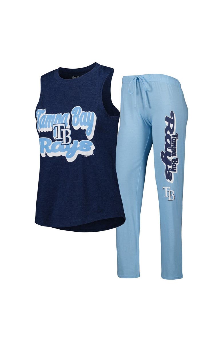CONCEPTS SPORT Women's Concepts Sport Light Blue/Navy Tampa Bay Rays Wordmark Meter Muscle Tank Top & Pants Sleep Set, Main, color, Light Blue