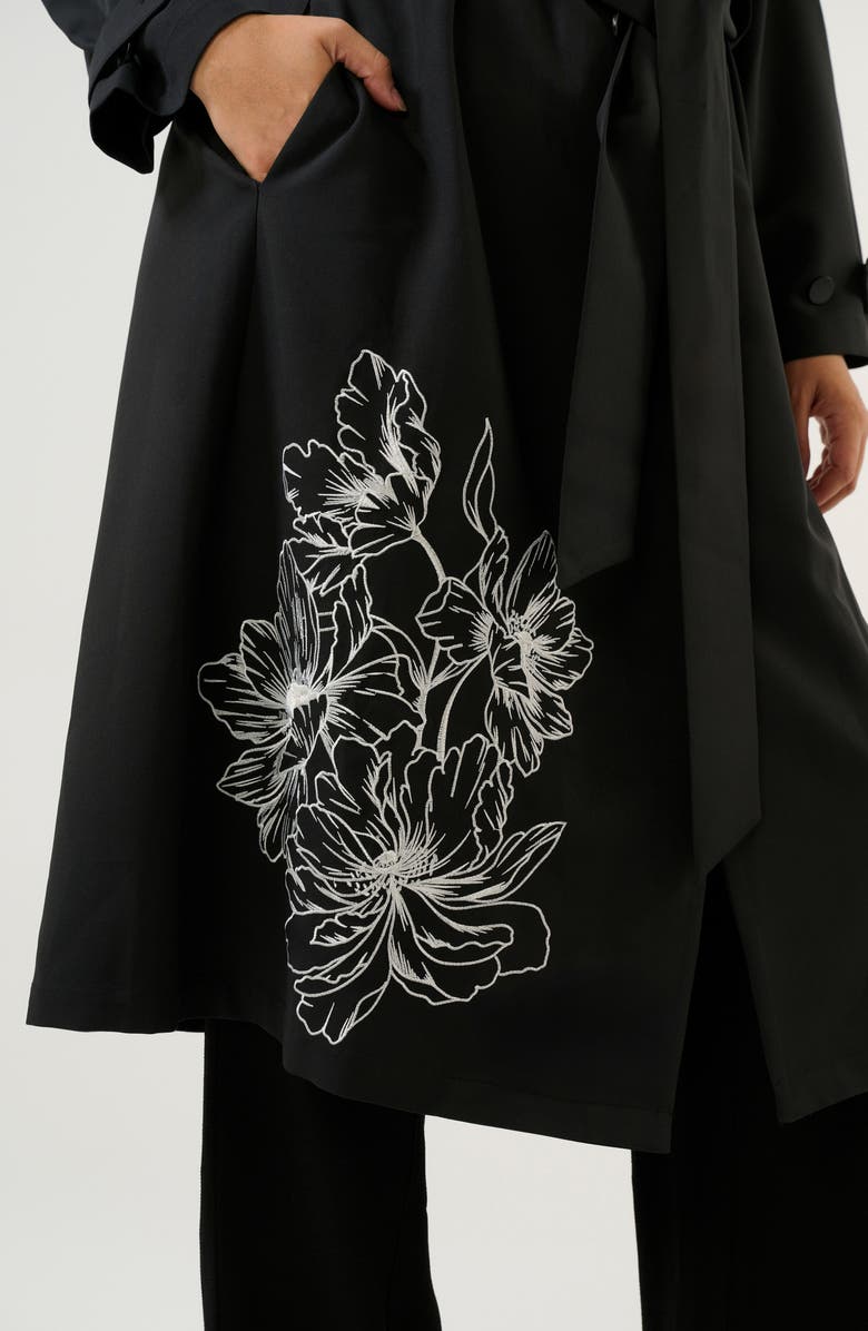 Estelle Monet Embroidered Double Breasted Trench Coat, Alternate, color, Black/ Cream