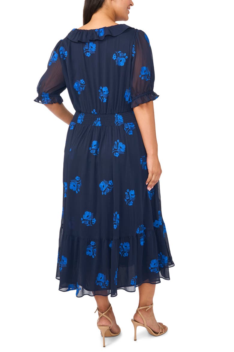 Ruffle V-Neck Midi Dress, Alternate, color, CLASSIC NAVY